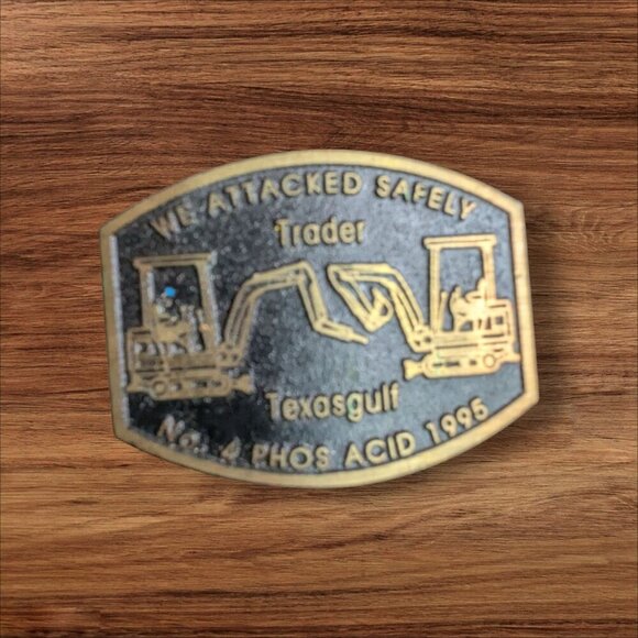 Vintage Dynabuckle Solid Brass Belt Buckle We Attacked Safely Texasgulf No. 4 Ph - Picture 1 of 7